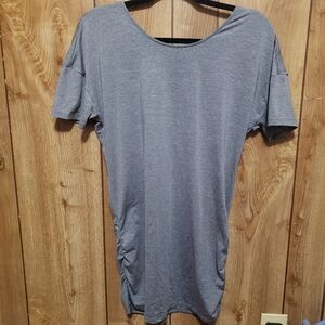 Lucy Tunic/ Dress S Petite Ruched V Back Gray /gray Stripes packable 